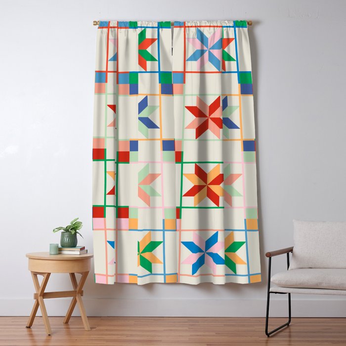 Vibrant  Colorful Star Quilt Pattern Window Curtain Gallery Image 5