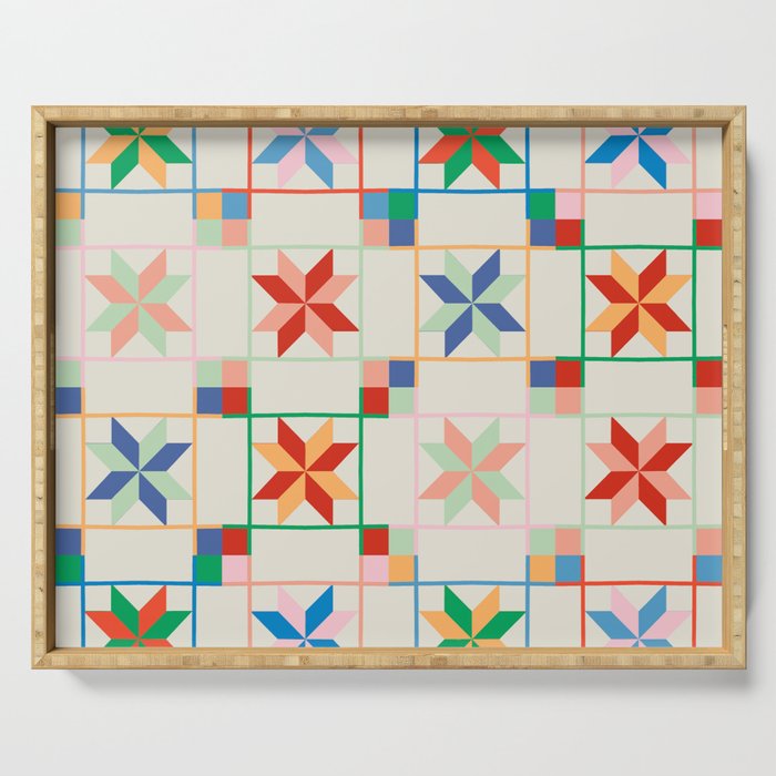 Vibrant  Colorful Star Quilt Pattern Serving Tray Gallery Image 1