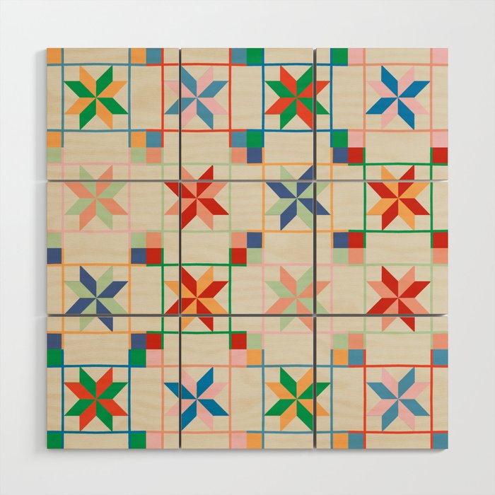Vibrant  Colorful Star Quilt Pattern Wood Wall Art Gallery Image 1