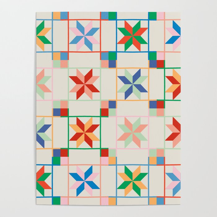 Vibrant  Colorful Star Quilt Pattern Poster Gallery Image 4