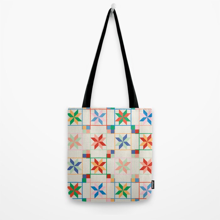 Vibrant  Colorful Star Quilt Pattern Tote Bag Gallery Image 2