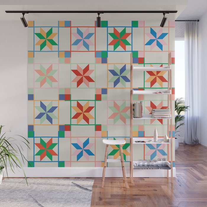 Vibrant  Colorful Star Quilt Pattern Wall Mural Gallery Image 1