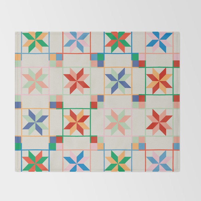 Vibrant  Colorful Star Quilt Pattern Throw Blanket Gallery Image 2