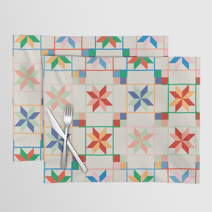 Vibrant  Colorful Star Quilt Pattern Placemat Gallery Image 1