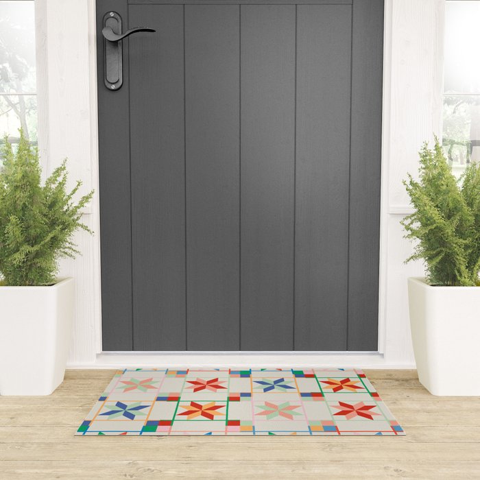 Vibrant  Colorful Star Quilt Pattern Welcome Mat Gallery Image 3