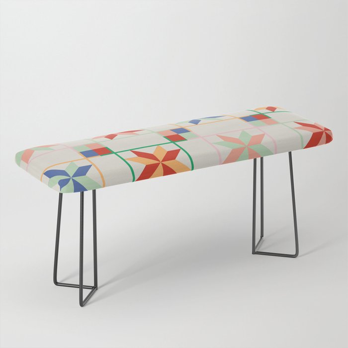 Vibrant  Colorful Star Quilt Pattern Bench Gallery Image 1