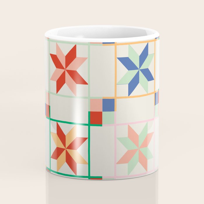 Vibrant  Colorful Star Quilt Pattern Coffee Mug Gallery Image 4