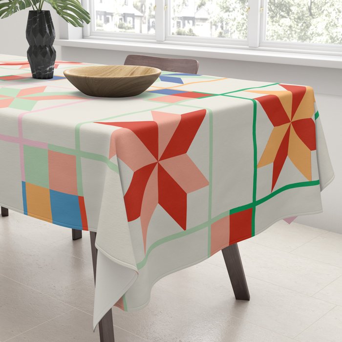 Vibrant  Colorful Star Quilt Pattern Tablecloth Gallery Image 3