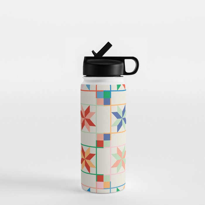 Vibrant  Colorful Star Quilt Pattern Water Bottle Gallery Image 1
