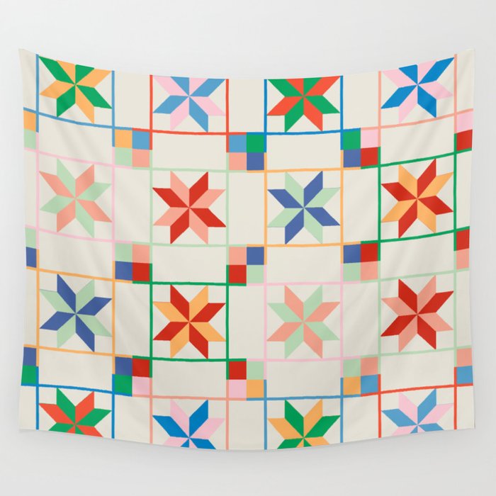 Vibrant  Colorful Star Quilt Pattern Wall Tapestry Gallery Image 1