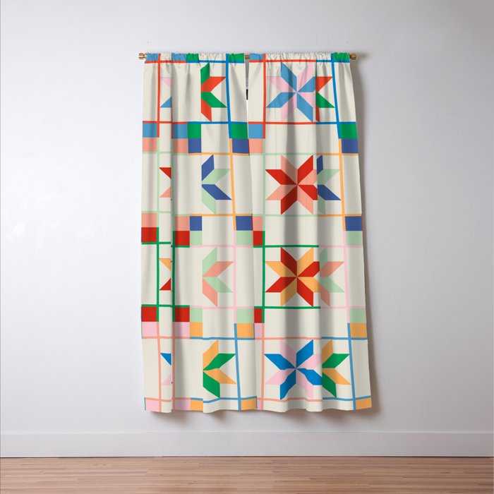Vibrant  Colorful Star Quilt Pattern Window Curtain Gallery Image 3