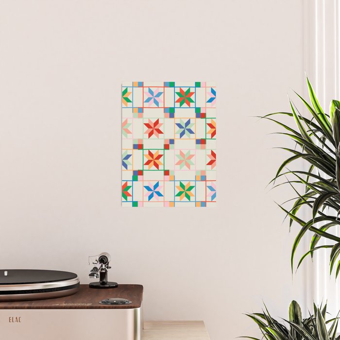 Vibrant  Colorful Star Quilt Pattern Poster Gallery Image 2