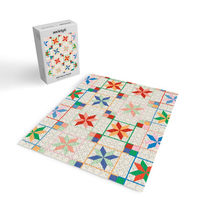 Vibrant  Colorful Star Quilt Pattern Jigsaw Puzzle Gallery Image 2