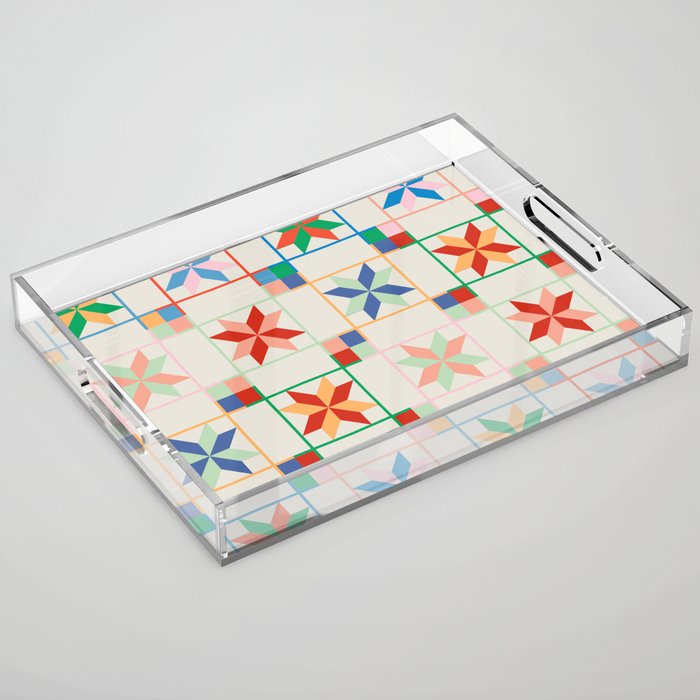 Vibrant  Colorful Star Quilt Pattern Acrylic Tray Gallery Image 1