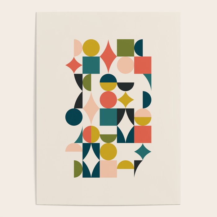 Mid Century Modern Abstract Colorful Shapes Funky Cool Minimalist Pattern Poster Gallery Image 4
