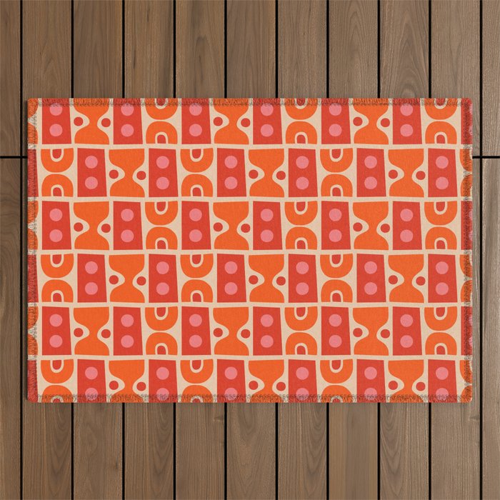 Mid Century Modern Abstract Pattern 721 Mid Mod Orange & Red Outdoor Rug Gallery Image 1
