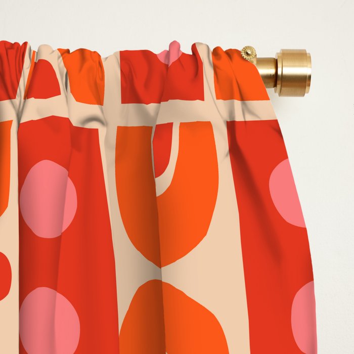 Mid Century Modern Abstract Pattern 721 Mid Mod Orange & Red Window Curtain Gallery Image 2