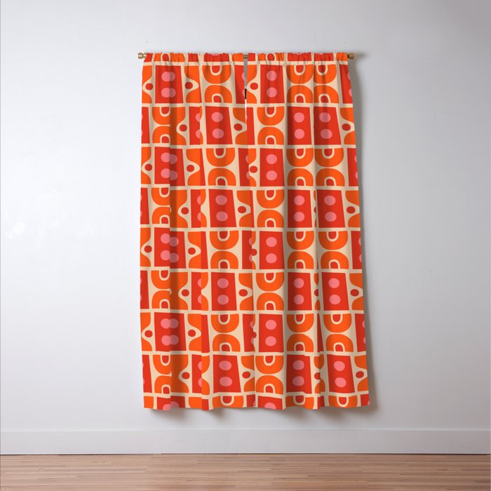 Mid Century Modern Abstract Pattern 721 Mid Mod Orange & Red Window Curtain Gallery Image 3