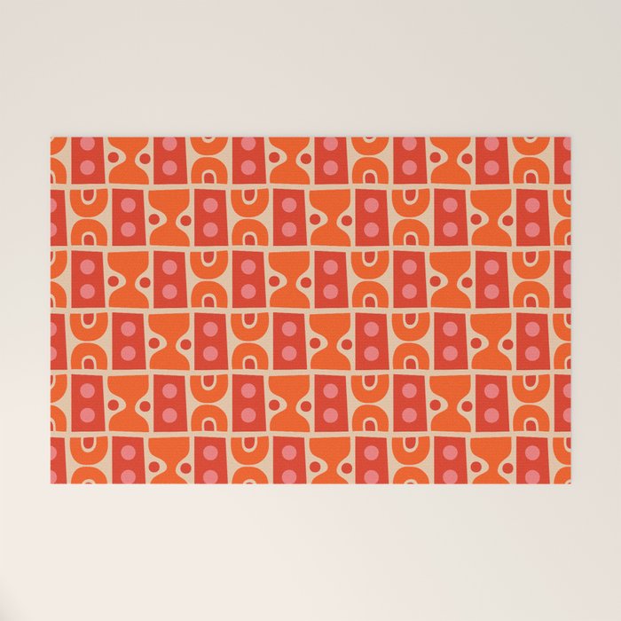 Mid Century Modern Abstract Pattern 721 Mid Mod Orange & Red Welcome Mat Gallery Image 1
