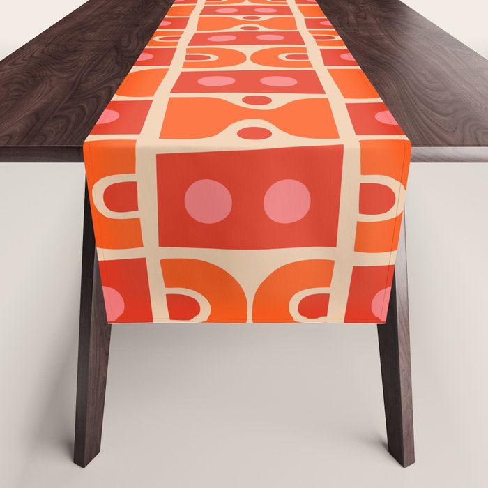 Mid Century Modern Abstract Pattern 721 Mid Mod Orange & Red Table Runner Gallery Image 1