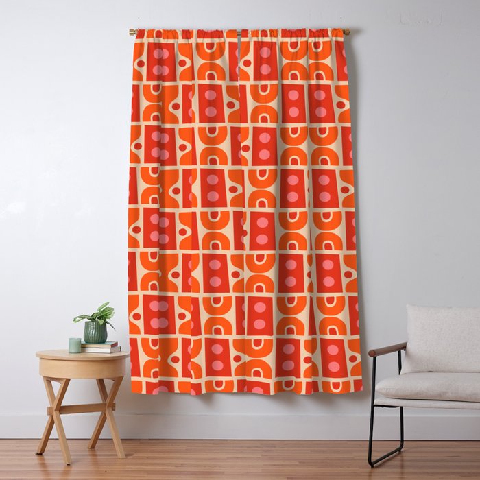 Mid Century Modern Abstract Pattern 721 Mid Mod Orange & Red Window Curtain Gallery Image 5