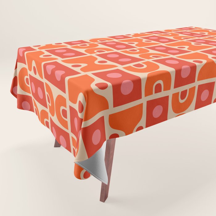 Mid Century Modern Abstract Pattern 721 Mid Mod Orange & Red Tablecloth Gallery Image 1