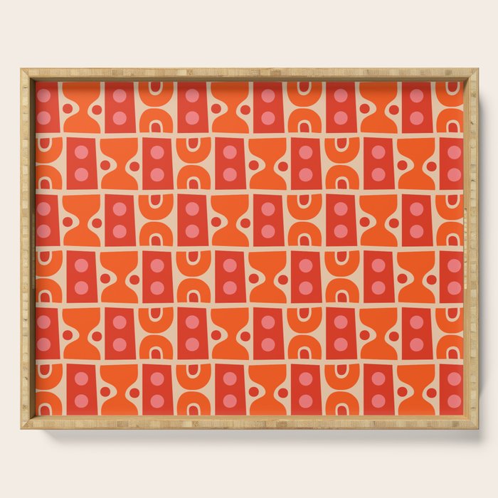 Mid Century Modern Abstract Pattern 721 Mid Mod Orange & Red Serving Tray Gallery Image 1