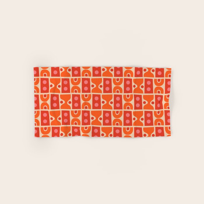 Mid Century Modern Abstract Pattern 721 Mid Mod Orange & Red Bath Towel Gallery Image 1