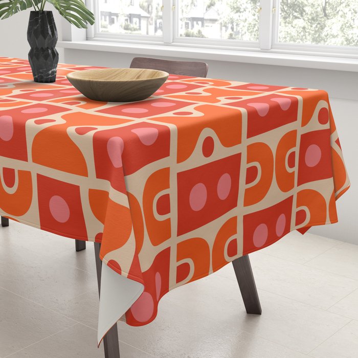 Mid Century Modern Abstract Pattern 721 Mid Mod Orange & Red Tablecloth Gallery Image 3