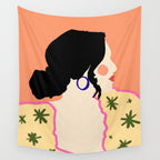 Profile, Bohemian Woman Casual Illustration, Eclectic Feminine Chic Pastel Painting, Girl Boss Lady Dress Up, Floral People Moods Wall Tapestry Gallery Image 4