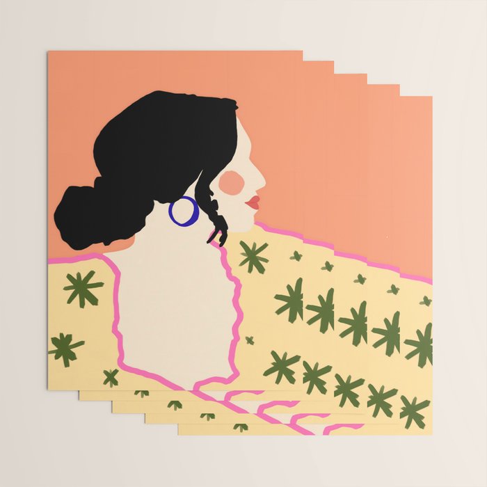 Profile, Bohemian Woman Casual Illustration, Eclectic Feminine Chic Pastel Painting, Girl Boss Lady Dress Up, Floral People Moods Wrapping Paper Gallery Image 3