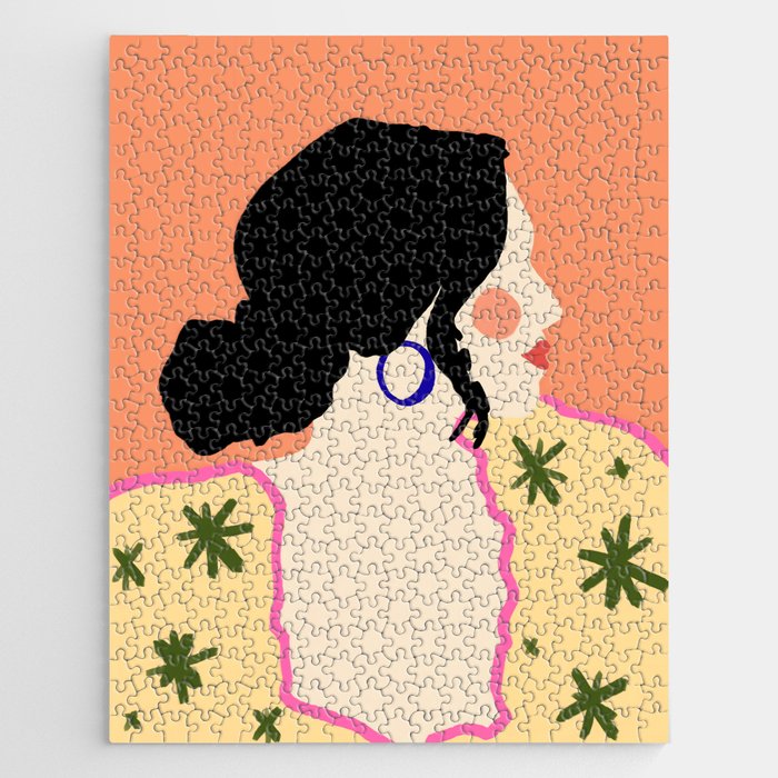 Profile, Bohemian Woman Casual Illustration, Eclectic Feminine Chic Pastel Painting, Girl Boss Lady Dress Up, Floral People Moods Jigsaw Puzzle Gallery Image 1