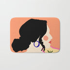 Profile, Bohemian Woman Casual Illustration, Eclectic Feminine Chic Pastel Painting, Girl Boss Lady Dress Up, Floral People Moods Bath Mat Gallery Image 1