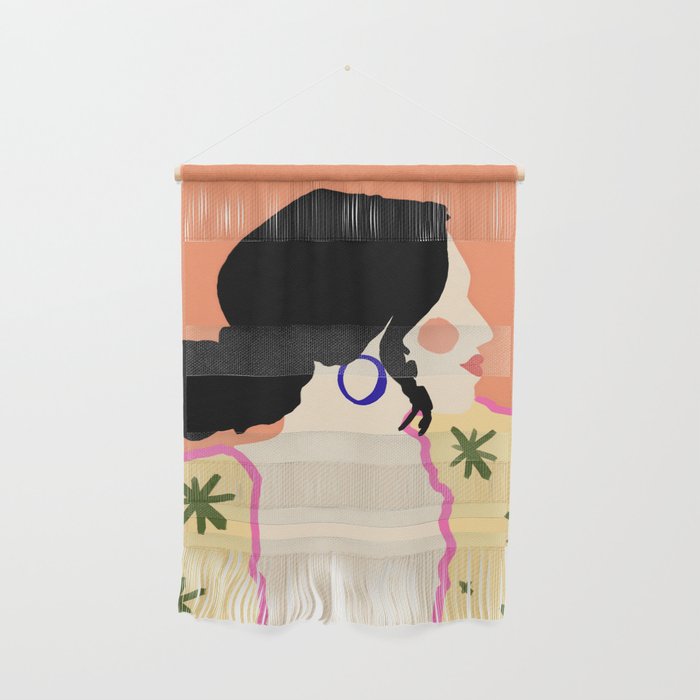 Profile, Bohemian Woman Casual Illustration, Eclectic Feminine Chic Pastel Painting, Girl Boss Lady Dress Up, Floral People Moods Wall Hanging Gallery Image 1