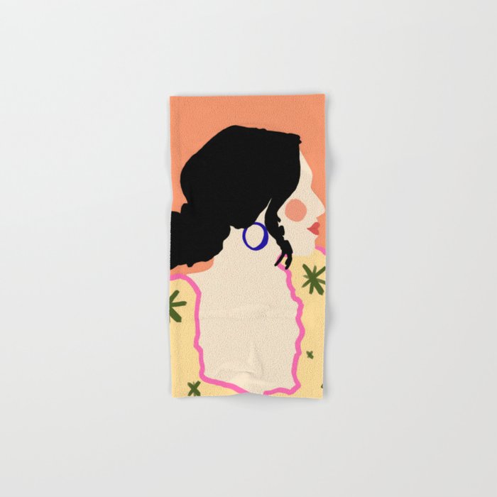 Profile, Bohemian Woman Casual Illustration, Eclectic Feminine Chic Pastel Painting, Girl Boss Lady Dress Up, Floral People Moods Bath Towel Gallery Image 1