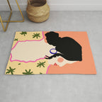 Profile, Bohemian Woman Casual Illustration, Eclectic Feminine Chic Pastel Painting, Girl Boss Lady Dress Up, Floral People Moods Rug Gallery Image 1