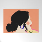 Profile, Bohemian Woman Casual Illustration, Eclectic Feminine Chic Pastel Painting, Girl Boss Lady Dress Up, Floral People Moods Welcome Mat Gallery Image 1