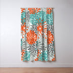 Orange and Teal Floral Abstract Print Window Curtain Gallery Image 3