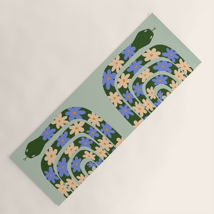 Flower Snake - Green, Blue and Off White Yoga Mat Gallery Image 1