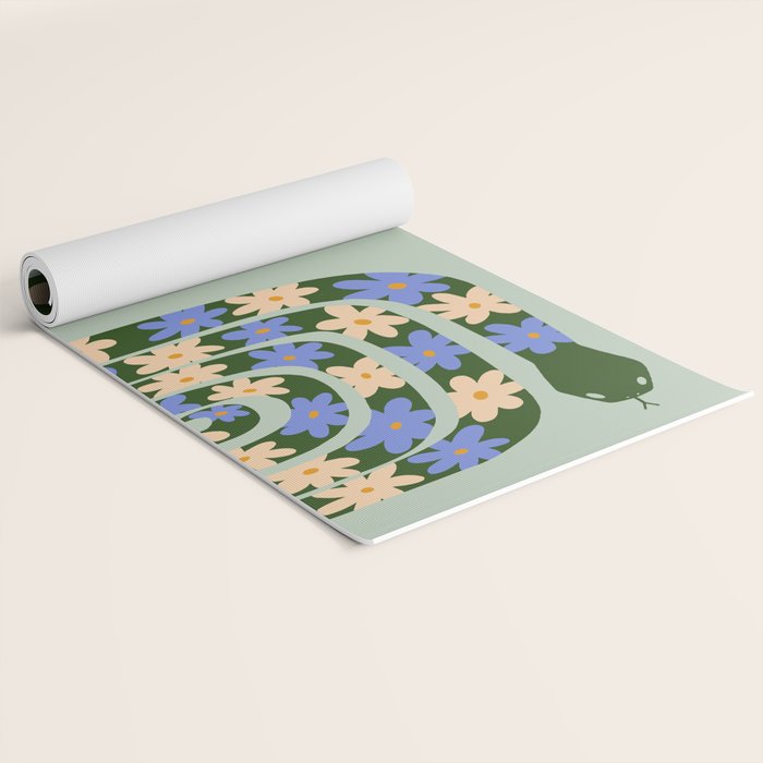 Flower Snake - Green, Blue and Off White Yoga Mat Gallery Image 2