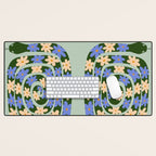 Flower Snake - Green, Blue and Off White Desk Mat Gallery Image 1