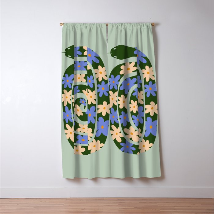 Flower Snake - Green, Blue and Off White Window Curtain Gallery Image 3