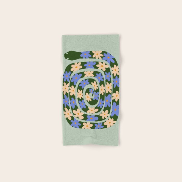 Flower Snake - Green, Blue and Off White Bath Towel Gallery Image 1
