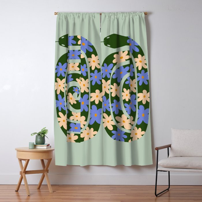 Flower Snake - Green, Blue and Off White Window Curtain Gallery Image 5