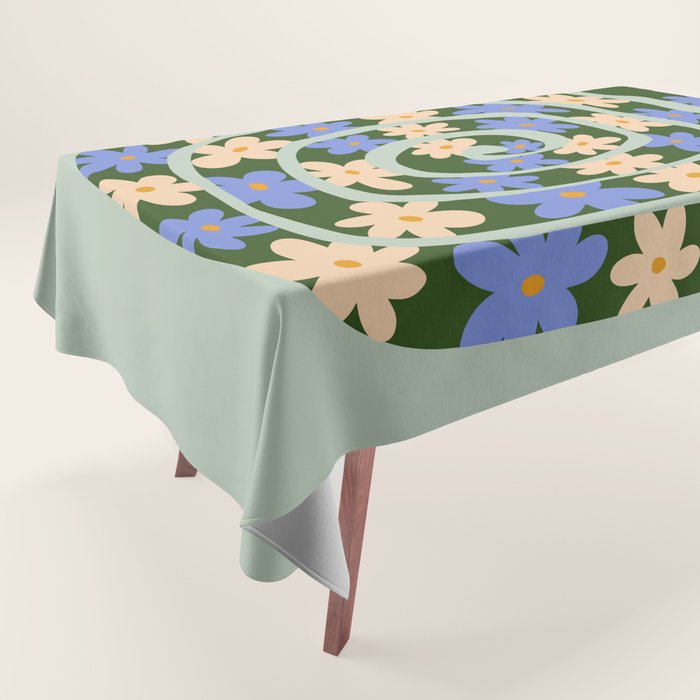 Flower Snake - Green, Blue and Off White Tablecloth Gallery Image 1