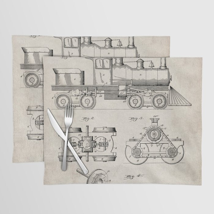 Train Locomotive Patent - Steam Train Art - Antique Placemat Gallery Image 1