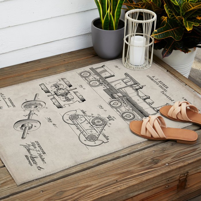 Train Locomotive Patent - Steam Train Art - Antique Outdoor Rug Gallery Image 2
