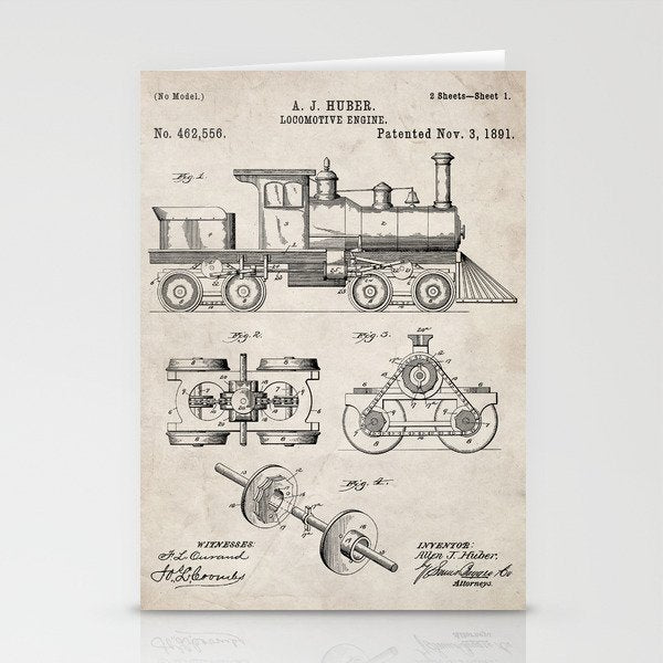 Train Locomotive Patent - Steam Train Art - Antique Stationery Card Gallery Image 2