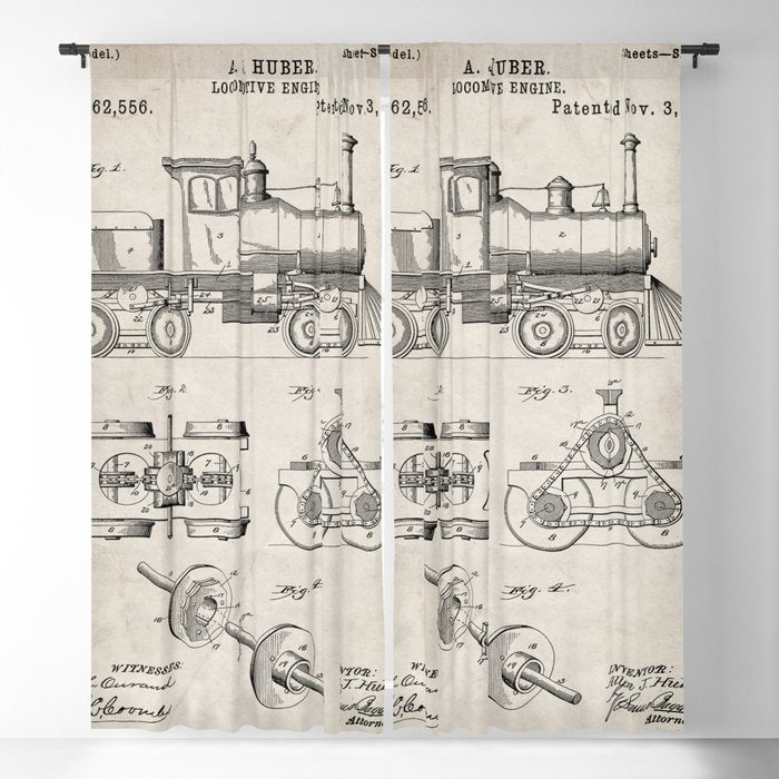 Train Locomotive Patent - Steam Train Art - Antique Window Curtain Gallery Image 5