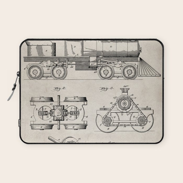 Train Locomotive Patent - Steam Train Art - Antique Laptop Sleeve Gallery Image 1